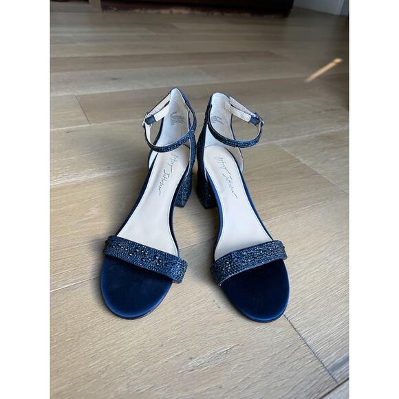 Betsy Johnson Mari Heels Sz 8 Blue Sparkly Strappy Open Toe Evening Shoes - Picture 1 of 10